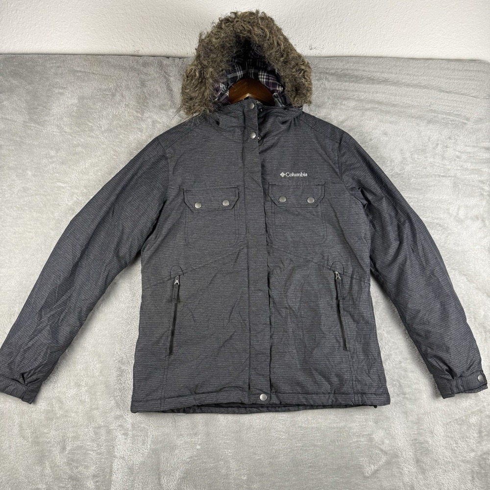 Columbia Hooded Winter Jacket Women's Large Gray Faux Fur‎ Hood Removable